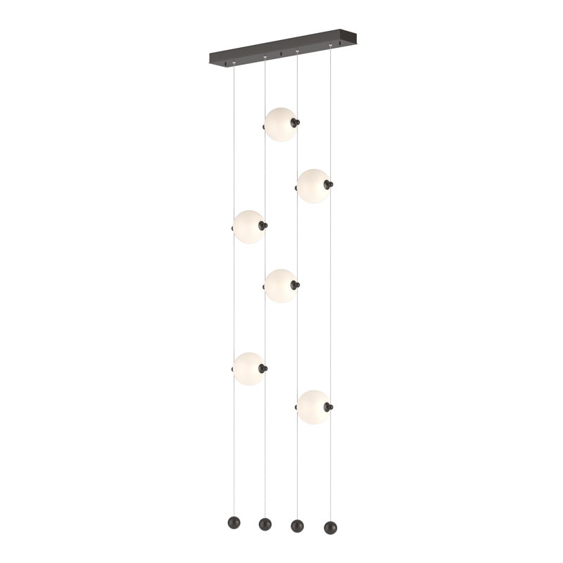 Abacus 6 - Light Cluster Globe LED Pendant, Opal, Oil Rubbed Bronze