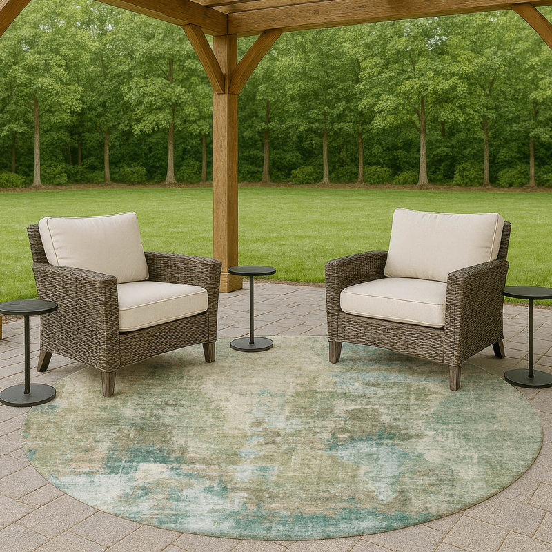 Machine Washable Indoor/Outdoor Chantille ACN2300 Abstract Rug, Round 8'