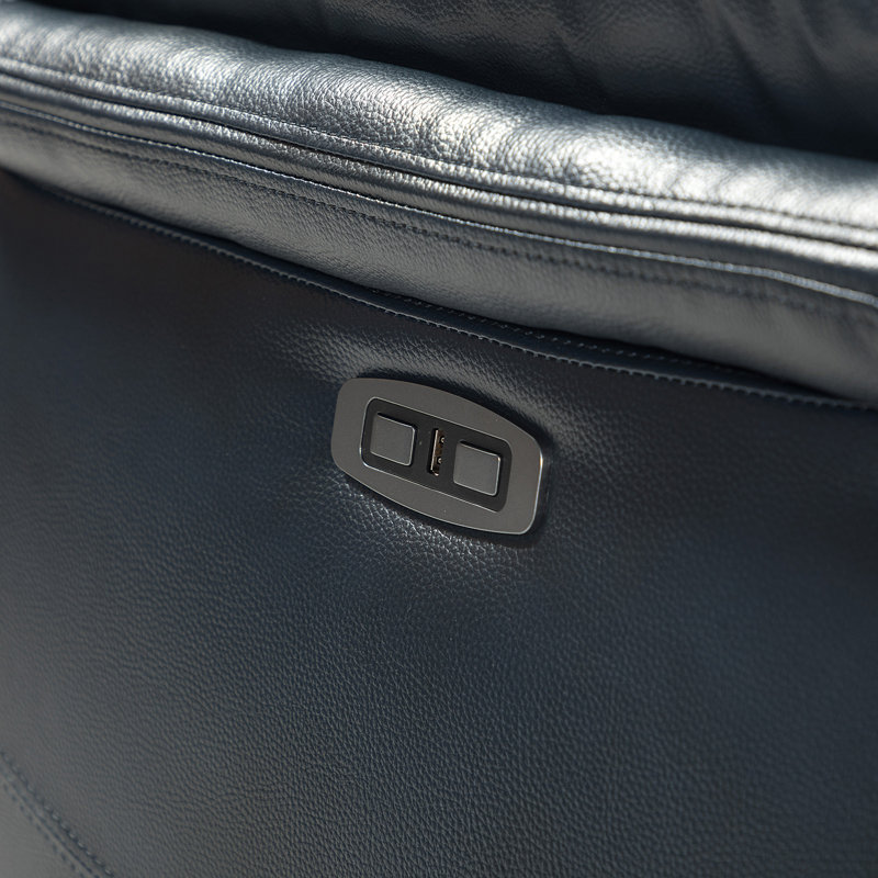 Carrina Genuine Leather Power Recliner, Navy Genuine Leather