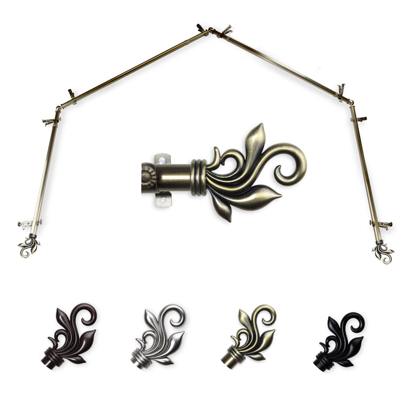 Ensemble de tringle à rideaux simple et quincaillerie à 4 côtés Rexford, Laiton antique, 18 po à 28 po (chaque côté)