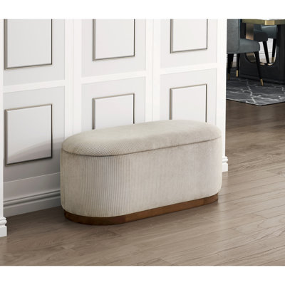 Banc de rangement en velours côtelé taupe de 20,5 po de largeur avec contreplaqué et pieds rembourrés en bois massif