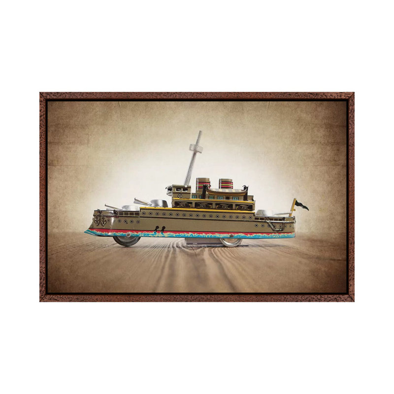 Green Tin Ship - Print on Canvas, 66.04 cm H x 45.72 cm W, Classic Brown Wood Framed