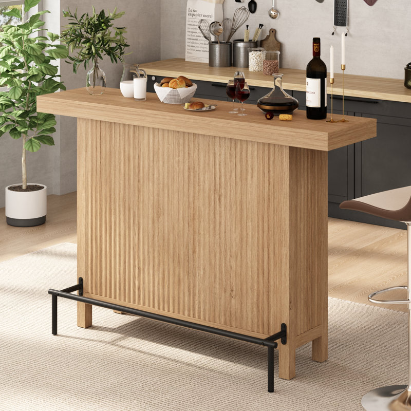 63 " L Steel Bar Cabinet, Oak