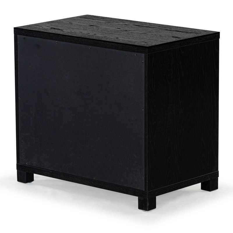 Tobiette 2 Drawer Wood Nightstand, Black