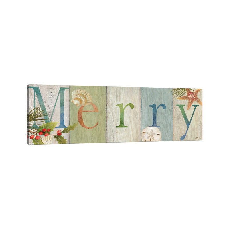 Merry Coastal Sign I by Cynthia Coulter - Panoramic Print on Canvas, Wrapped Canvas, 152.4 cm H x 50.8 cm W x 3.175 cm D