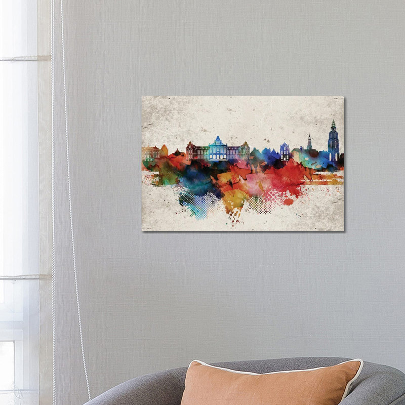 Groningen Abstract Skyline by WallDecorAddict - Wrapped Canvas Painting, 66.04 cm H x 45.72 cm W