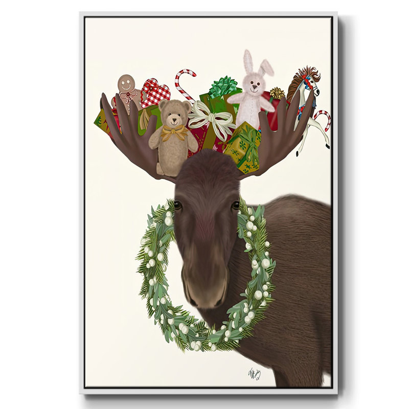 Orignal de Noël et cadeaux de Noël, H 25 po x l 17 po x P 1,5 po, Blanc