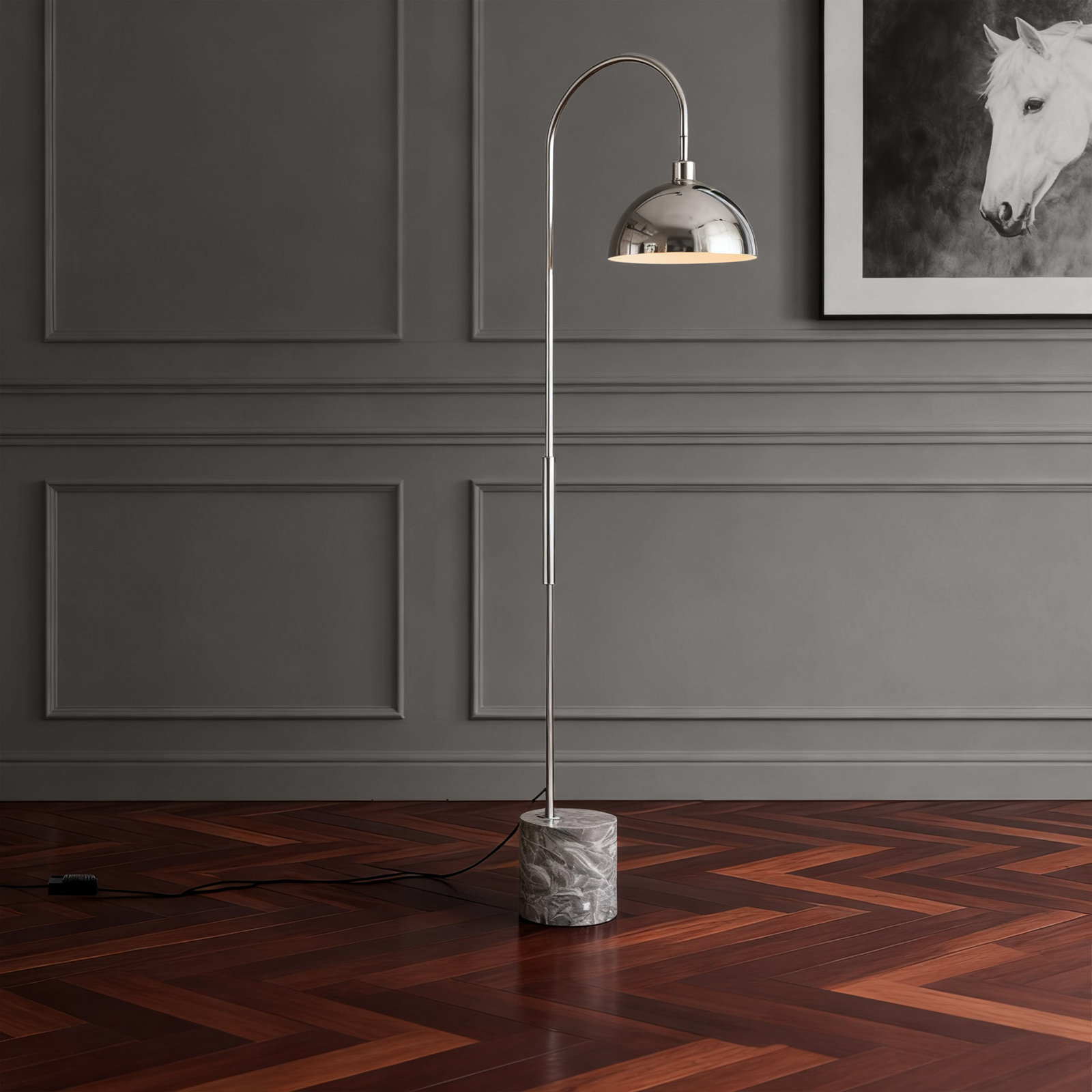 68" Dimmable Marble Floor Lamp, Silver