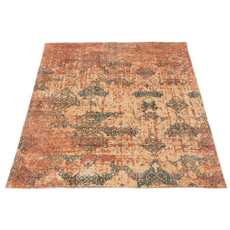 Tapis saumon / gris tissé à la main