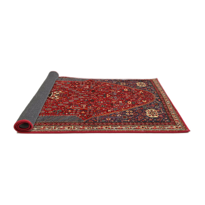 Tapis traditionnel beige / gris / rouge, Rond 4 pi