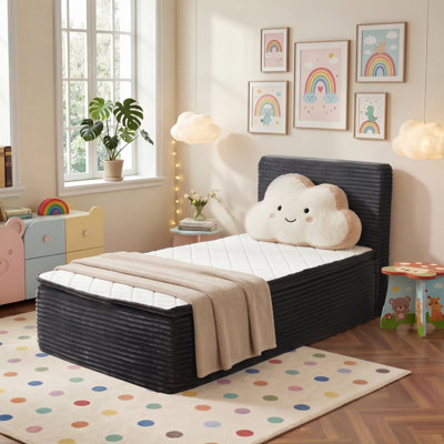 Upholstered Platform Bed, No Assembly Required Compression bed With Innerspring Mattress