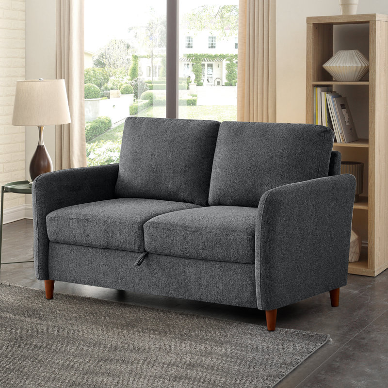 Linen Flared Arm Loveseat with Storage, Dark Gray, 34.7" H x 56.3" W x 31.2" D