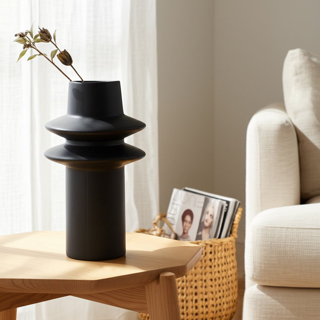 Foxhill Sculptural Modern Vase, Black