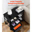 Classeur mobile avec 3 tiroirs et 2 tablettes ouvertes en noir, parfait pour catégoriser les petits articles de bureau, étagères en tissu noir non tissé à structure stable, fournitures de rangement faciles à déplacer, grattoir