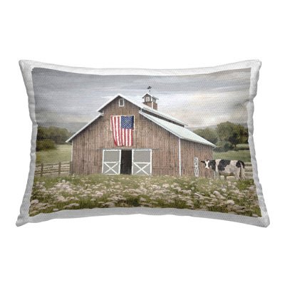 Patriotic Barn & Cow Outdoor Printed Pillow by Amber Sterling