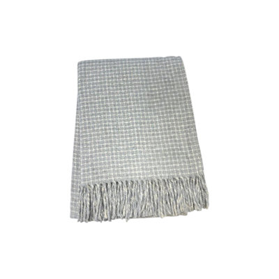 Jeté 50 po x 67 po en mélange de coton tissé gris clair et crème avec franges