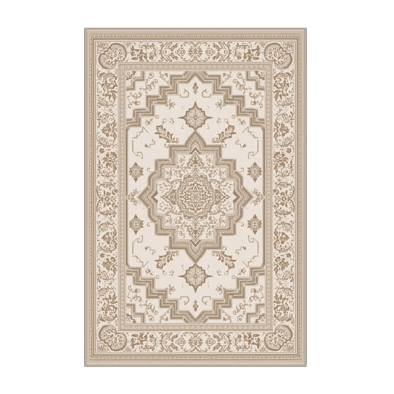 Machine Washable Pauleth Traditional Oriental Rug in Beige – Beige Binding, 7x10