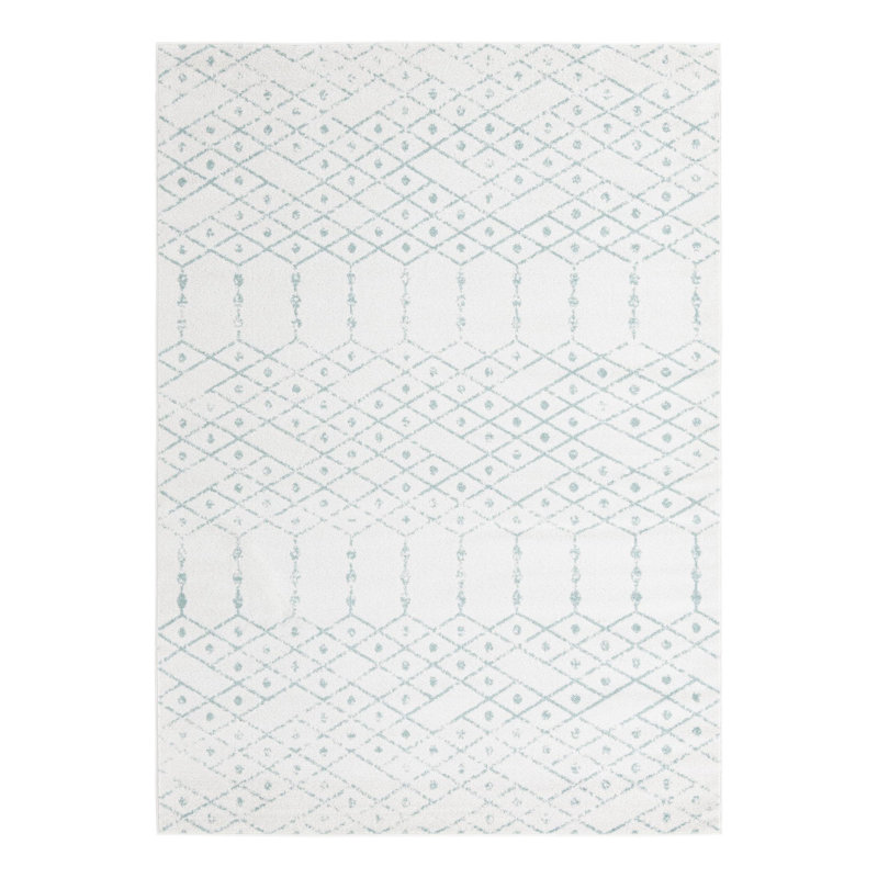 Tapis ivoire à motif géométrique ivoire d'Igon, Rectangle 7 pi 1 po x 10 pi