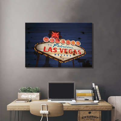 Le signe «Welcome to Fabulous Las Vegas» la nuit, paradis, comté de Clark, Nevada, États-Unis par Walter Bibikow - Impression sur bois sans cadre