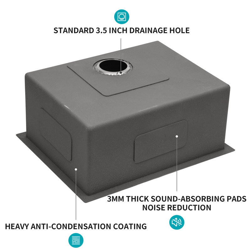 Évier de cuisine encastré à simple cuve en acier inoxydable de calibre 16 de 28 po x 18 po x 9 po Topcraft