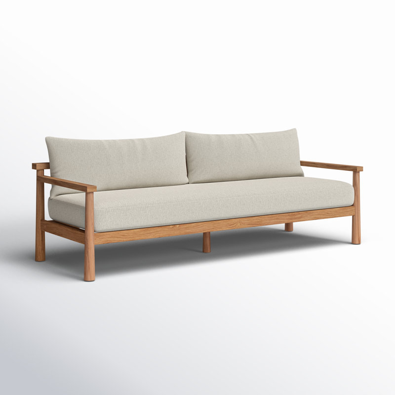 Naria 96'' Medium Brown Teak Outdoor Sofa with Cream Cushions