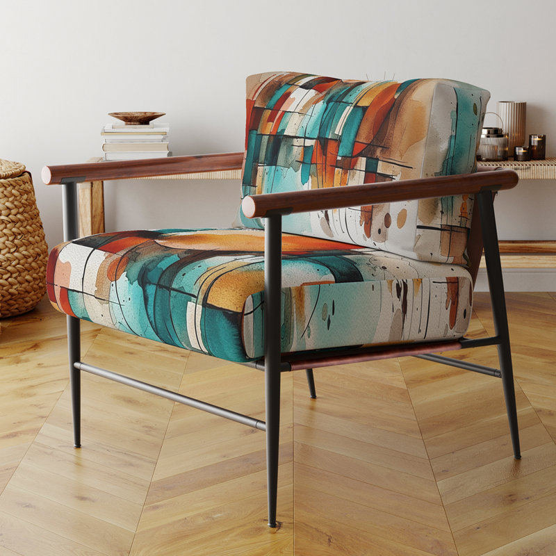 Orange Geometric Energy - Fauteuil rembourré contemporain, fauteuil d'appoint orange, Doré