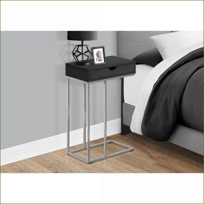 Table basse moderne en forme de C, peu encombrante, en stratifié noir et amp; Métal gris, base coulissante pour le salon