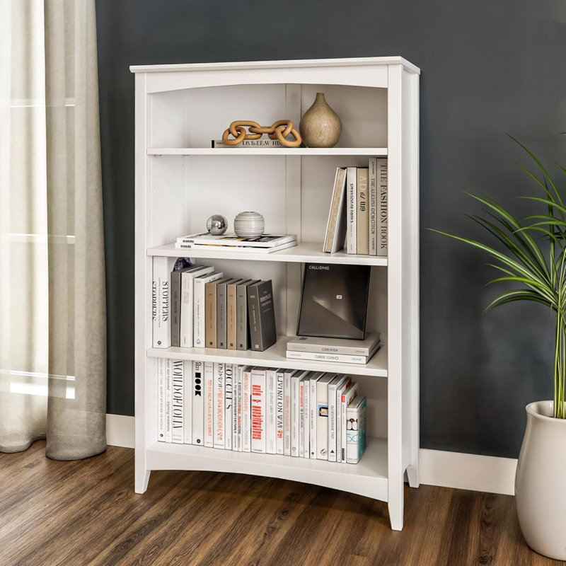 Shaker Style Bookcase, (4 SHelve) 48"H x 30"W x 9.5"D, White