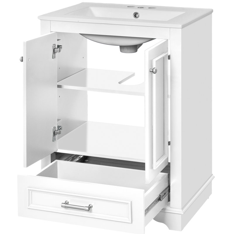 Northridge 24'' Bathroom Vanity With Ceramic Sink Combo, Modern Freestanding Storage Cabinet, White