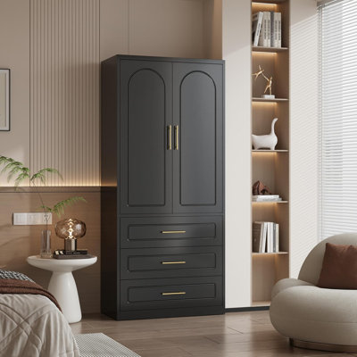 Metal Armoire Wardrobe Closet with 2 Doors, 71" Tall Wardrobe Cabinet with 3 Drawers, Hanging Rod and Adjustable Shelves, Clothing Storage Cabinets fo by Mercer41