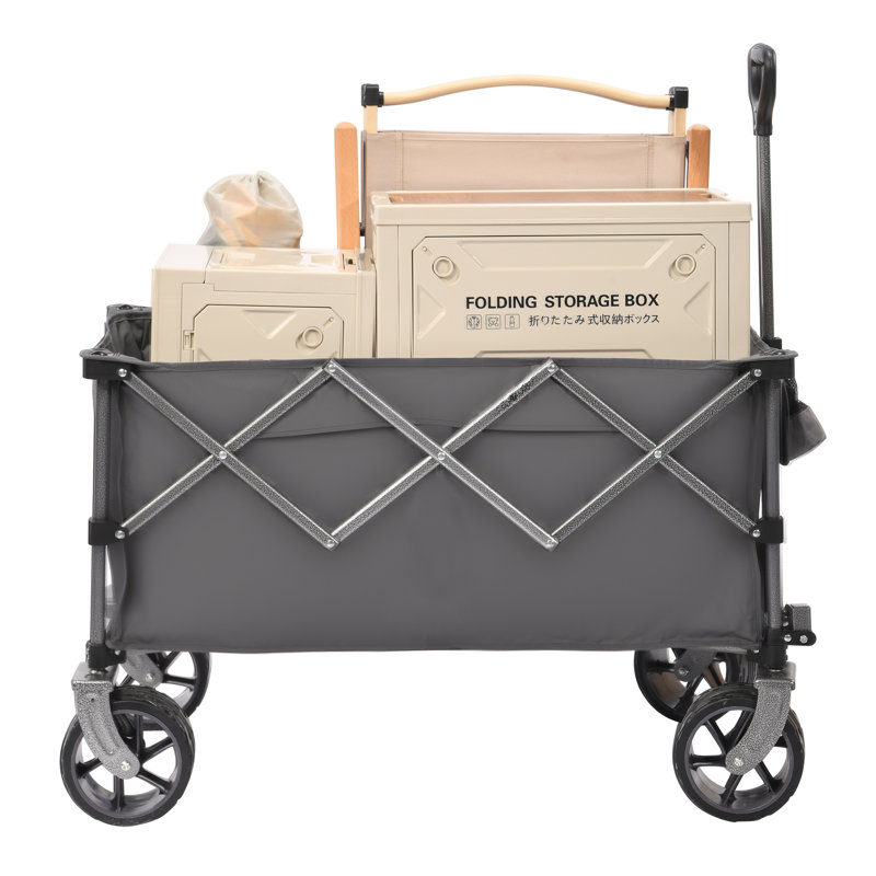 Chariot pliant robuste de 400 L avec de grandes roues tout-terrain - Chariot de jardin pliant d'une capacité de 450 L pour le camping, la plage et les utilitaires d'extérieur