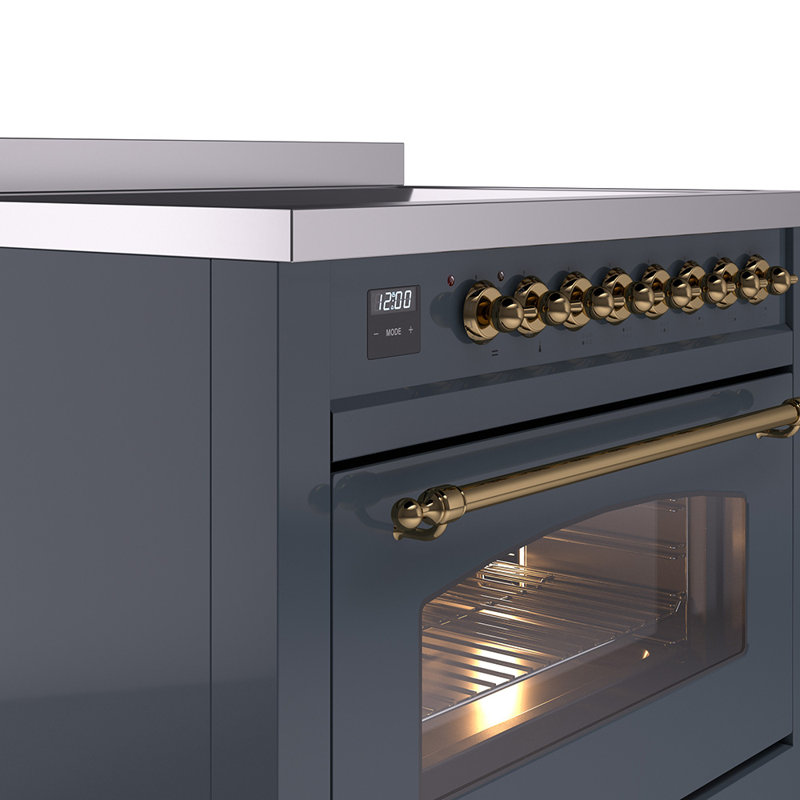 ILVE Nostalgie II 36 in Induction Range, Blue Gray/Brass