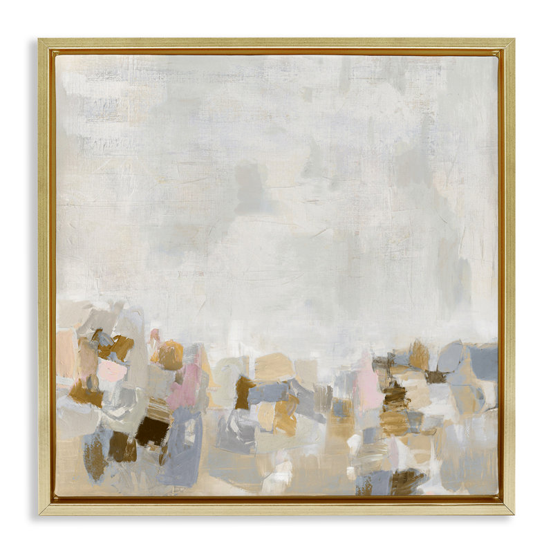 Art mural sur toile rustique beige et gris par Rachel Springer, Cadre flottant métallique doré, H 18 po x l 18 po