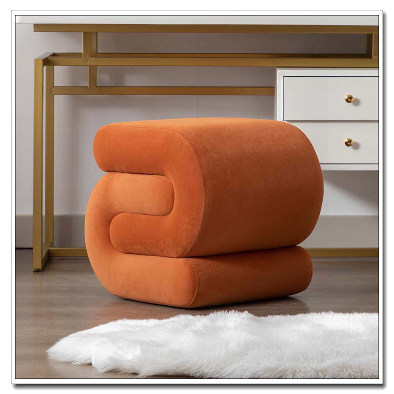 S-shape Ottoman Makeup Stool Footstool, Orange Velvet