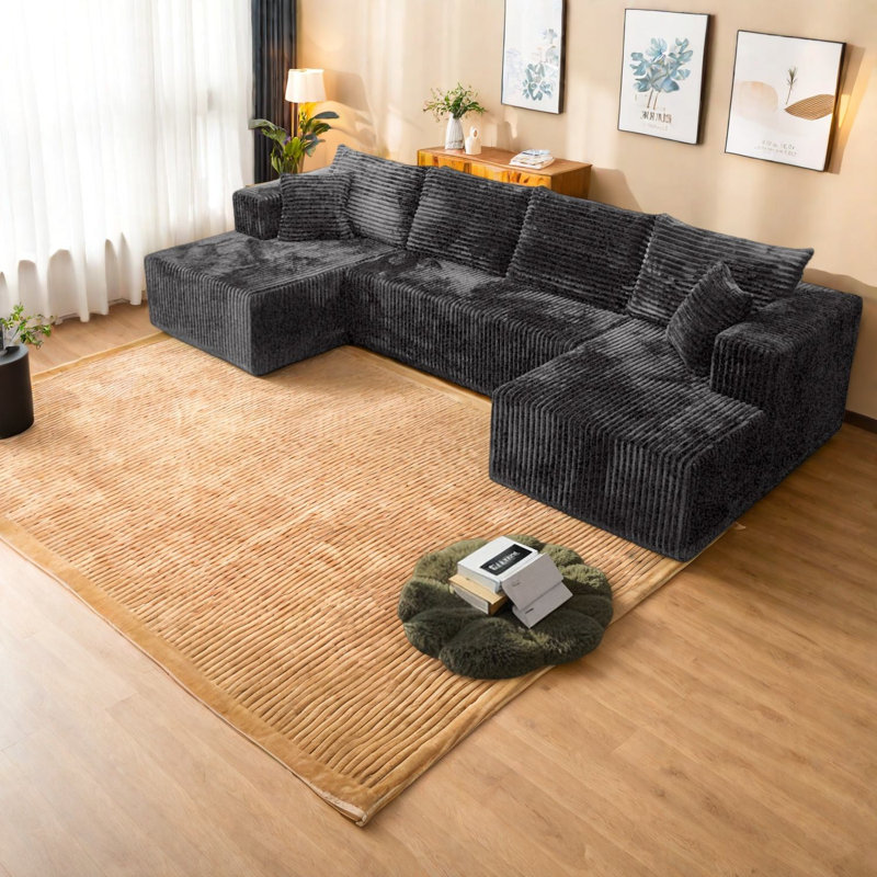 Compression Sofas Corduroy U Shaped Modern Modular Sofa For Home