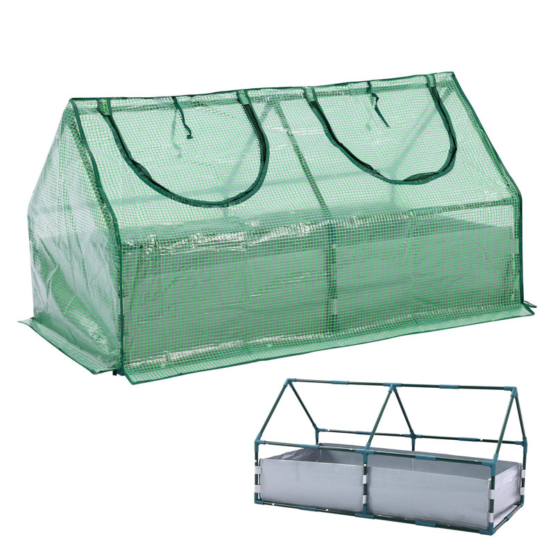 Aoodor 4x2x2 FT Raised Garden Bed with Mini Greenhouse Cover, PE Planter Box Kit with Windows, 2' H x 3.9' W x 2' D