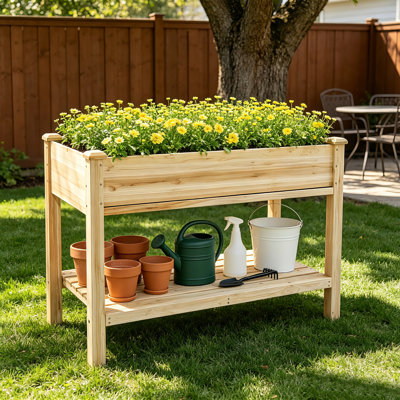 Jardinière suspendue de 48 pouces avec tablette de rangement, bac à plantes suspendu en bois massif avec trou de drainage.