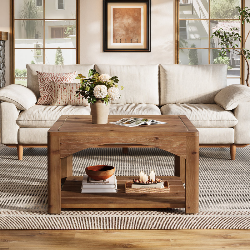 Table basse 31,5 "en bois massif, table centrale carrée