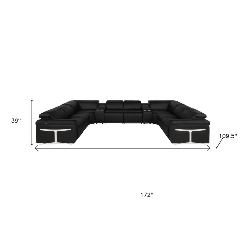 Canapé modulaire en U noir inclinable électrique en forme de U avec console