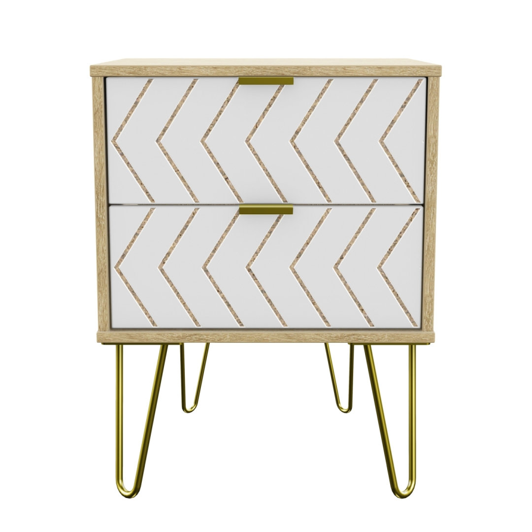 Fully Assembled Bronte Jigsaw - Gold Hairpin (F) 2 Drawer Bedside