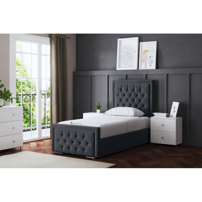 Allegra Upholstered Bed with Headboard, Small Single (2'6), Grey