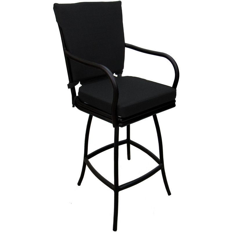Tabouret de comptoir d'extérieur 26 po avec coussin Schear, Noir, Noir
