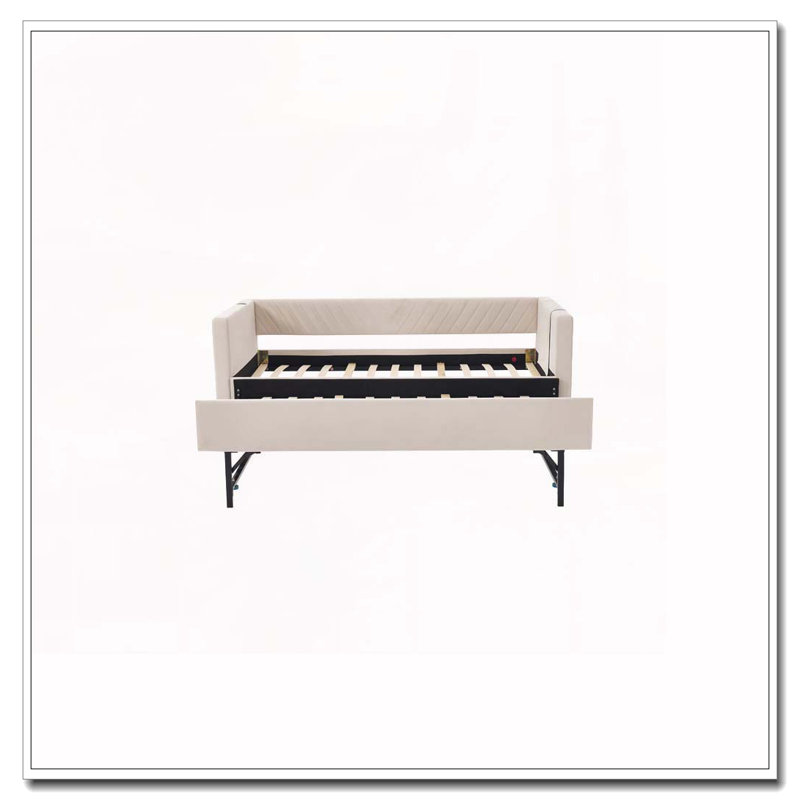 Upholstered Daybed with Trundle,USB Port ,Side Pockets, Beige