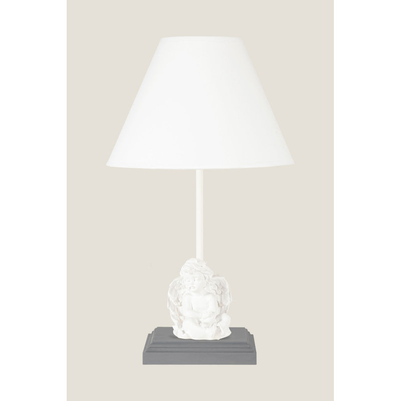 Wood Table Lamp, White/Gray, White