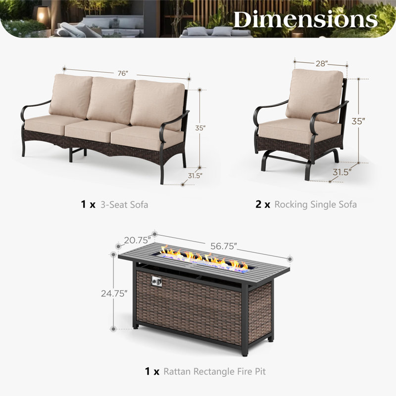 Ensemble de 5 à 7 personnes avec table de foyer et chaises berçantes, Non