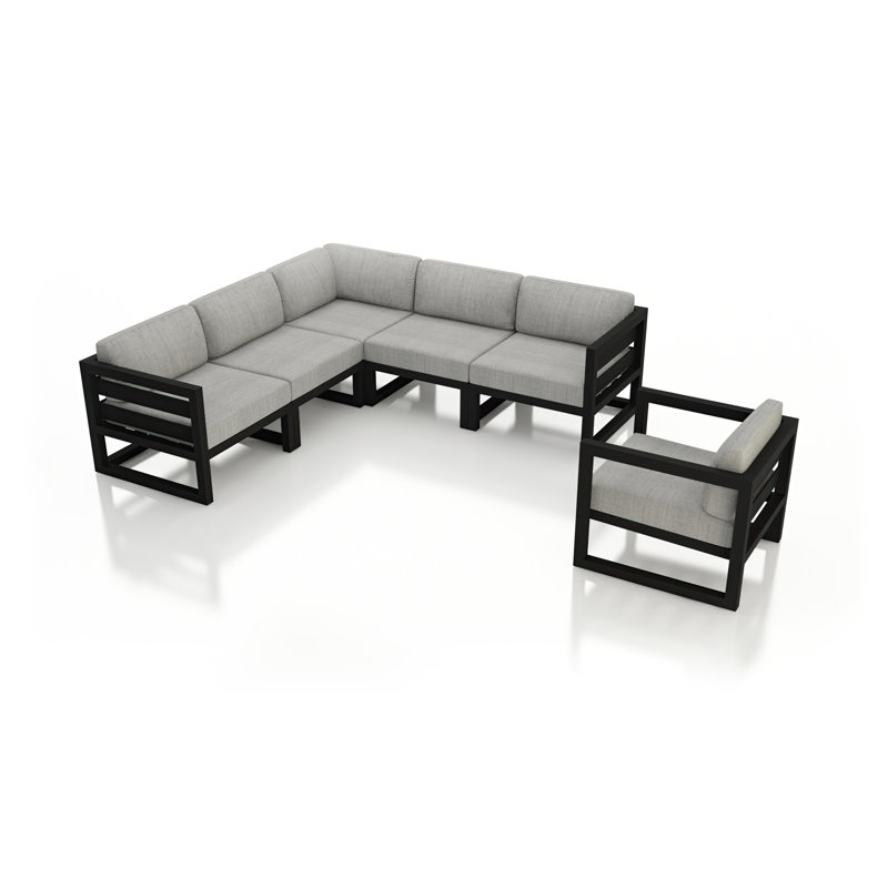 Avion 6 Piece Sectional Set - Black, Cast Silver Sunbrella®, Black