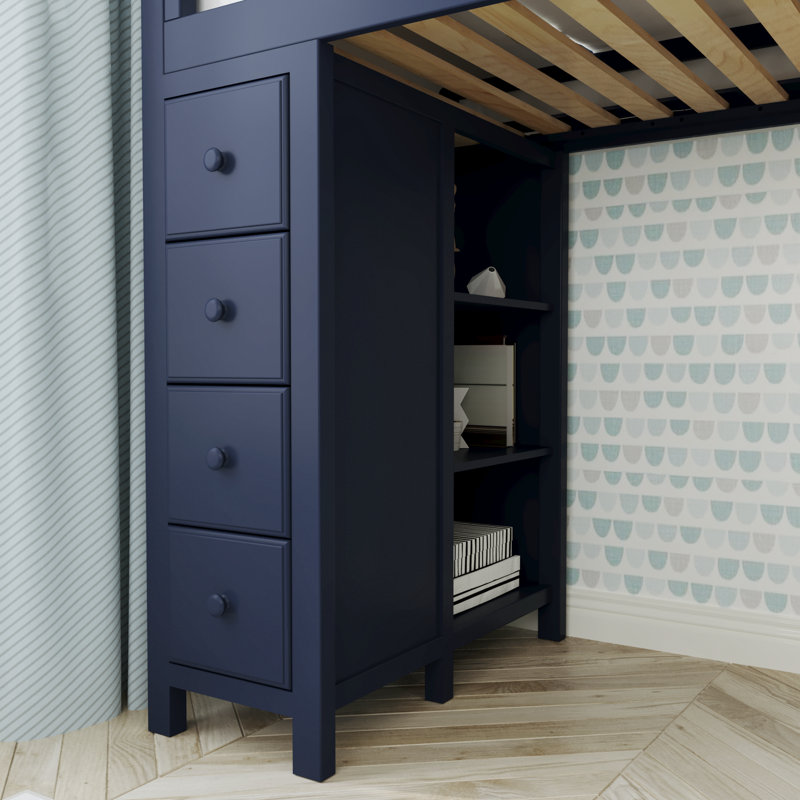 Gannon Kids Twin Loft Bed with Drawers, Blue