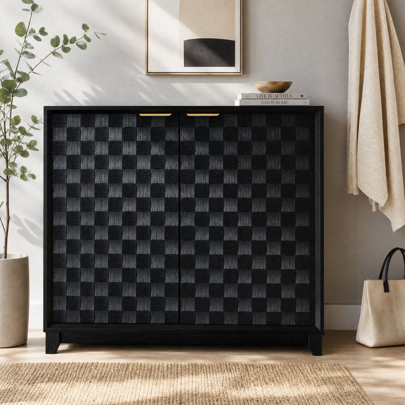 Armoire à chaussures 24 paires avec tablettes réglables, armoire de rangement moderne en damier sculpté pour hall d'entrée, salon, placard, noir