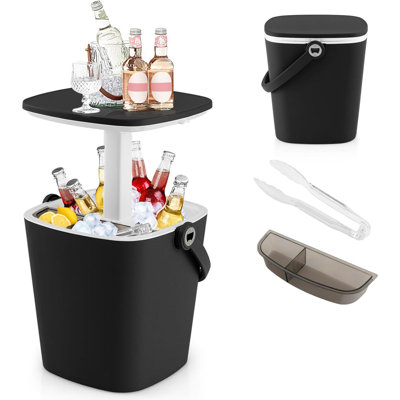 Table d'appoint pour l'extérieur Seau à glace portatif avec poignée et couvercle relevable Refroidisseur à bière et à vin avec ouvre-bouteille Table de bar pour la piscine