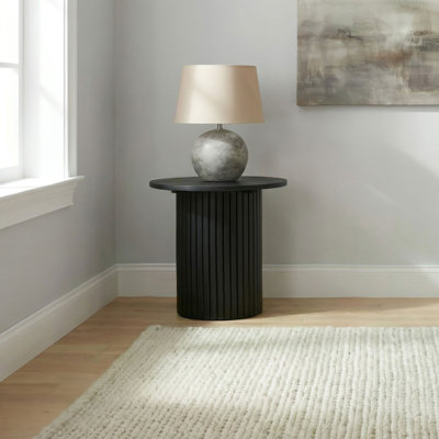Table de bout d'appoint d'appoint ronde cannelée, noir